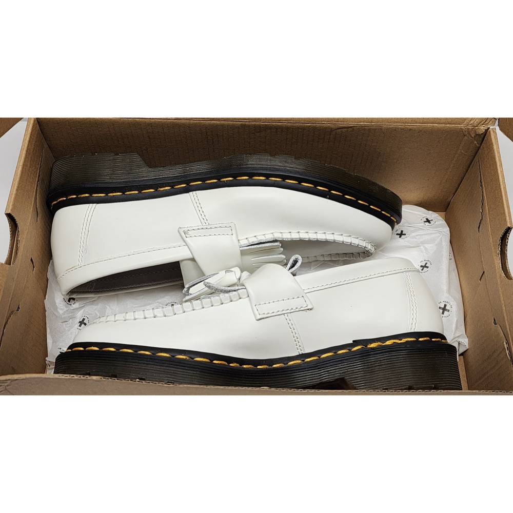 Dr Martens Adrian YS White Smooth Leather Loafers Tassel Shoe Unisex Size 7M 8L